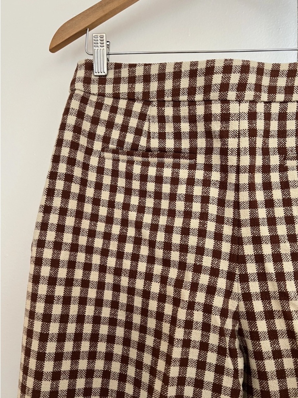 Sezane Martin Ecru and Brown Checked Cropped Trousers - Picture 4 of 6